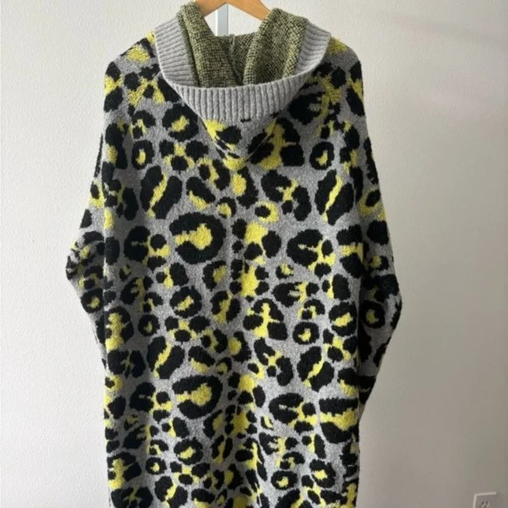 Fashion Nova Cardigan Jacket XL Leopard Open Front Hood Boho Mob Wife Retro Glam - Picture 4 of 12